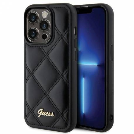 Etui Guess Quilted Metal Logo Na Iphone 15 Pro - Czarne