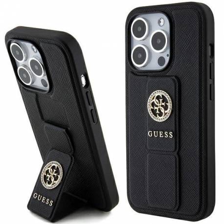 Etui Guess Grip Stand 4G Saffiano Strass Na Iphone 15 Pro Max - Czarne