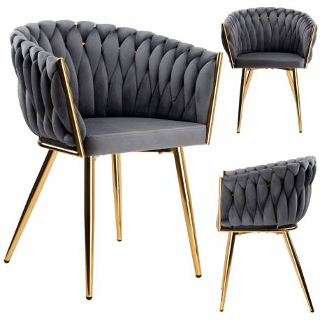 Krzesło Welurowe Plecione Cofton Gold Velvet Grafitowy