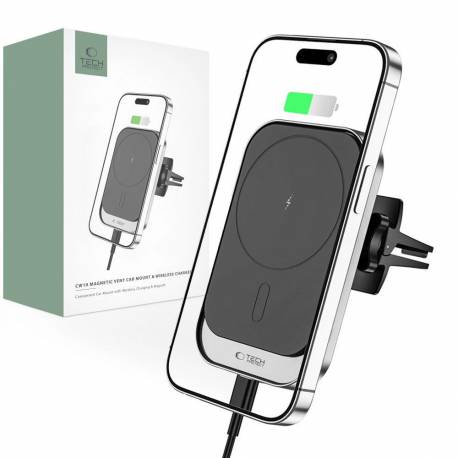 Uchwyt Tech-Protect Cw19 Samochodowy Magnetyczny Magsafe Z Ładowarką Indukcyjną 15W Na Kratkę Wentylacji - Czarny