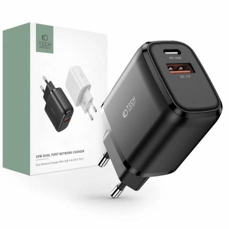 Ładowarka Tech-Protect C20W Sieciowa Usb-C Pd 20W / Usb-A Qc 3.0 - Czarna