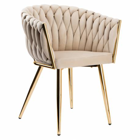Krzesło Welurowe Plecione Cofton Gold Velvet Beżowy