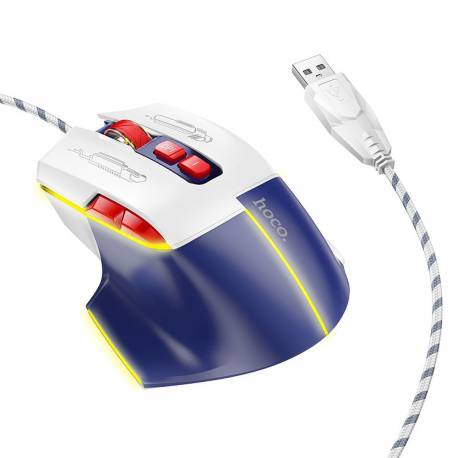 Hoco Mysz Komputerowa Gamingowa Przewodowa Usb A 3600Dpi Gm31 Biało Niebieska