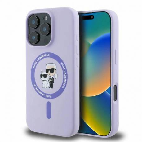 Etui Karl Lagerfeld Silicone Karl&choupette Heads Ring Magsafe Na Iphone 16 Pro Max - Fioletowe