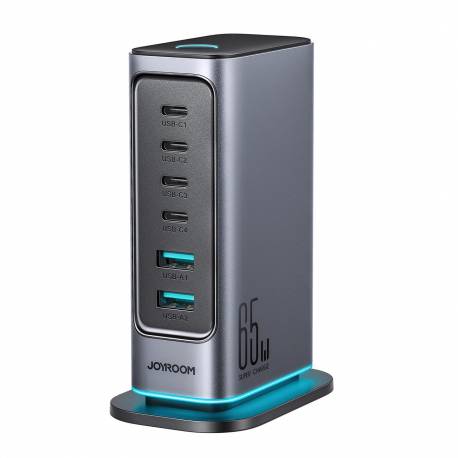 Ładowarka Joyroom Jr-Tcm02 Wieloportowa Gan 65W Eu 4X Usb-C 2X Usb-A - Ciemnoszara