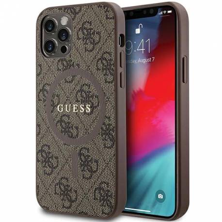 Etui Guess 4G Collection Leather Metal Logo Magsafe Na Iphone 12 Pro / Iphone 12 - Brązowe