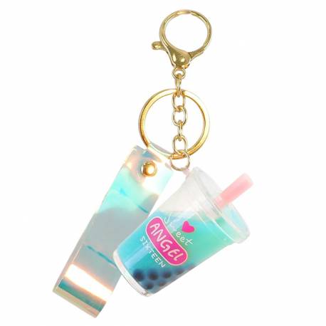 Brelok Do Kluczy Shake Przelewowy Bubble Tea 6,1 X 3,6 Cm Z Opalizującą Smyczą Turkus Brl332Tur