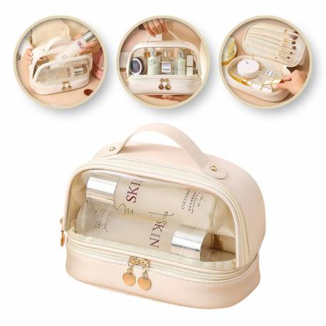 Kosmetyczka Organizer Na Kosmetyki Kremowa Dwupoziomowa 23X13,5X16Cm Ks115B