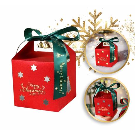 Pudełko Prezentowe Ozdobne Czerwone, Merry Christmas Z Kokardą 10X10X10 Cm Opo38