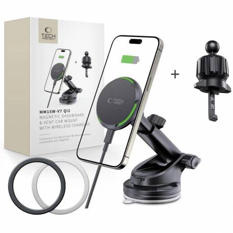 Uchwyt Samochodowy Tech-Protect Mm15W-V7 Qi2 Z Ładowarką Indukcyjną - Czarny