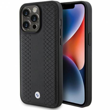 Etui Bmw Leather Diamond Pattern Na Iphone 15 Pro - Czarne