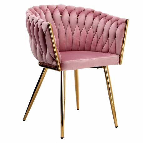 Krzesło Welurowe Plecione Cofton Gold Velvet Różowy
