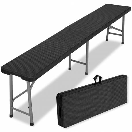 Ławka Cateringowa Składana W Walizkę 180 Cm Rattan Czarna