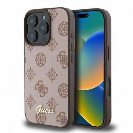 Etui Guess Peony Script Magsafe Na Iphone 16 Pro - Brązowe