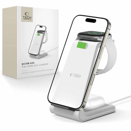 Stacja Ładująca Tech-Protect Qi15W-A36 3W1 Dla Apple - Biała