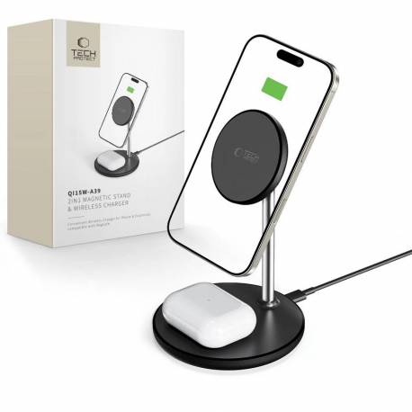 Stacja Ładująca Tech-Protect Qi15W-A39 2W1 Magsafe - Czarna