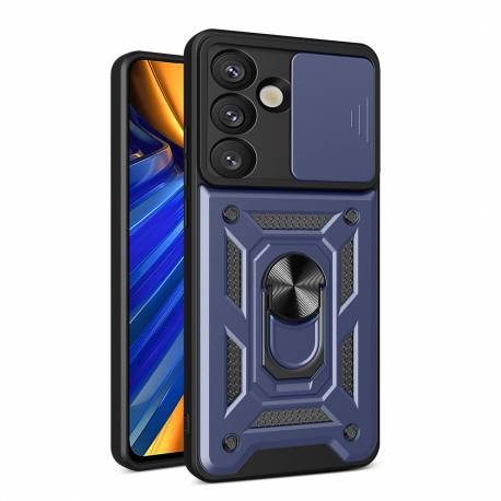 Etui Pancerne Hybrid Armor Camshield Z Osłoną Aparatu I Metalowym Ringiem Do Samsung Galaxy S25 - Niebieskie