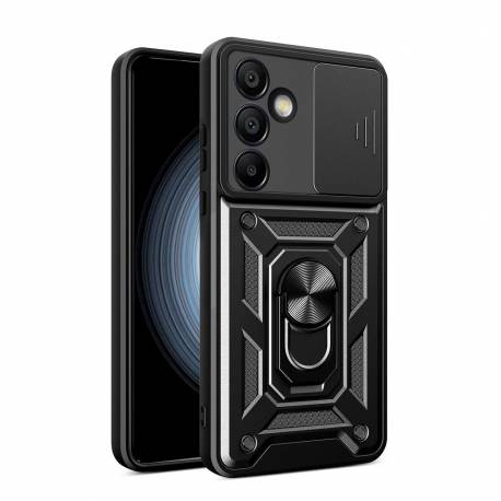 Etui Pancerne Hybrid Armor Camshield Z Osłoną Aparatu I Metalowym Ringiem Do Samsung Galaxy S24 Fe - Czarne
