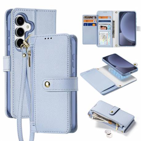Etui Skórzane Dux Ducis Lawa Na Samsung Galaxy S25 Z Odłączanym Portfelem Magnetycznym - Niebieskie