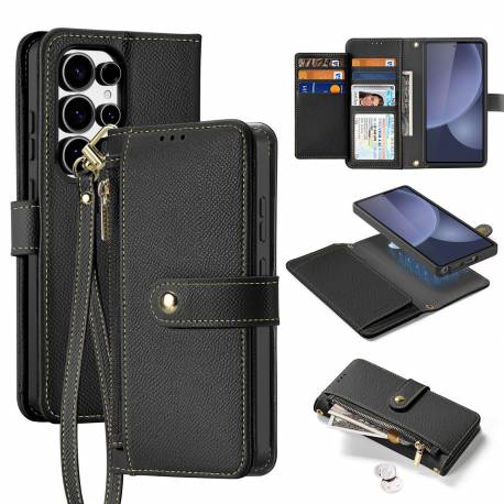 Etui Skórzane Dux Ducis Lawa Na Samsung Galaxy S25 Ultra Z Odłączanym Portfelem Magnetycznym - Czarne
