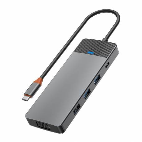 Wiwu - Hub A921Hv 9W1 Usb3.0X2+Usb2.0X1+Sd/tf(3.0)+Pd (100W)+Usb-C(3.0)+Hdmi(4K30Hz)+Vga1080P)