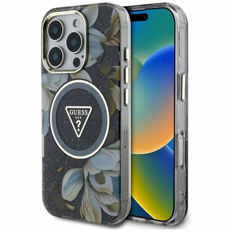 Guess Futerał Do Iphone 16 Pro Max Kompatybyliny Z Magsafe Guhmp16Xhflpedk (Iml Metal Glitter Flowers Triangle) Czarny
