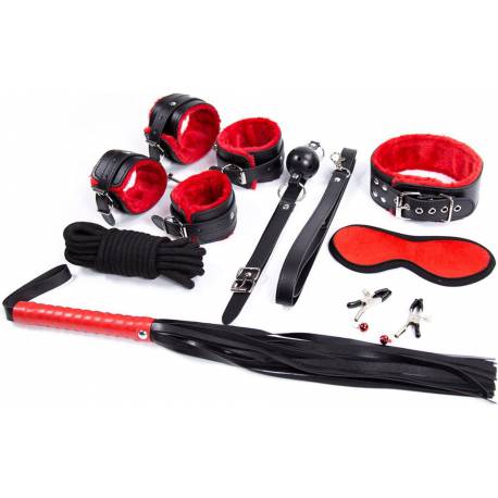 Fetish Fever - Bondage Set - 9 Pieces - Red/black