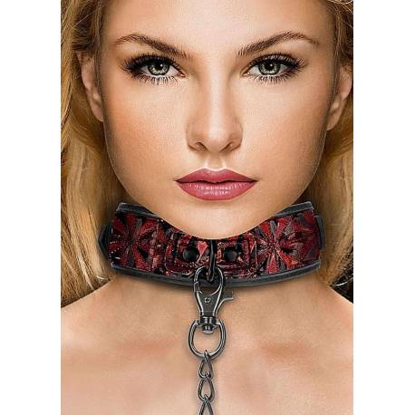 Luxury Collar With Leash - Burgundy
