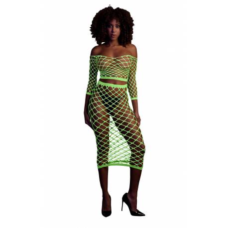 Long Sleeve Crop Top And Long Skirt - Green - Xs/xl