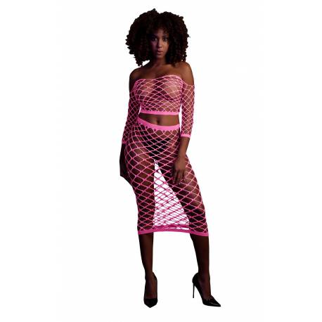 Long Sleeve Crop Top And Long Skirt - Pink - Xs/xl