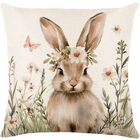 Lniana Poszewka Na Poduszkę 45 X 45 Cm Z Motywem Wiosennym Króliczek Pod213