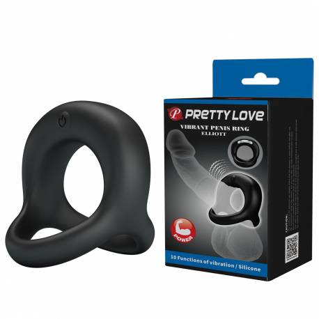 Pretty Love - Vibrant Penis Ring Elliott Black, 10 Vibration Functions