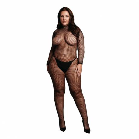Bodystocking With Fishnet Structure, Open Crotch And Turtle Neck.