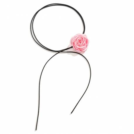 Naszyjnik Choker Ozdobny Kwiat Na Szyję Róża Na Rzemyku Elegancki Pudrowy N760R