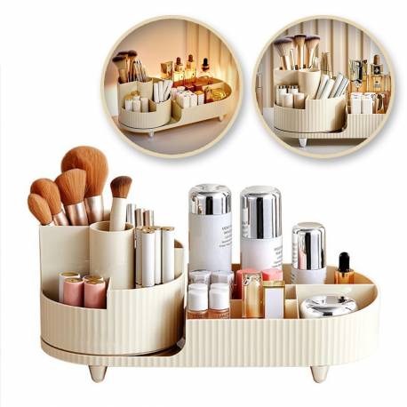 Organizer Na Pędzle, Kosmetyki, Ryflowany Obrotowy Kremowy 34,5X14,7X14,3Cm Cb56K