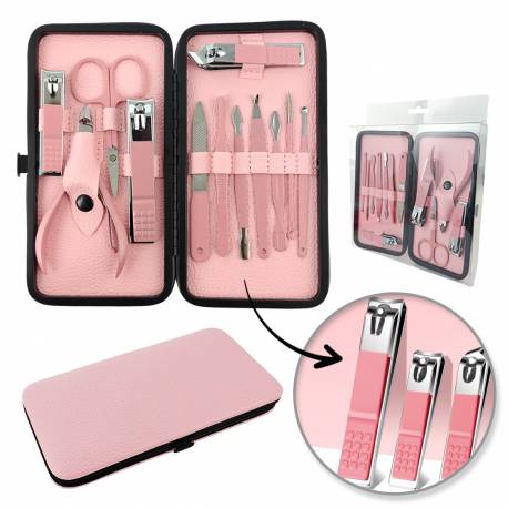 Zestaw Akcesoriów Do Manicure, Pedicure W Etui Różowe 12W1 Ak20