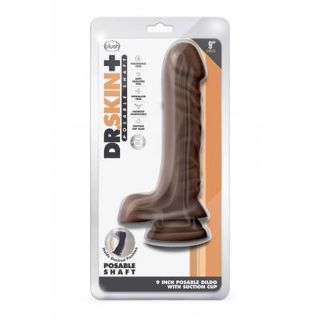 Dr. Skin Plus 9 Inch Posable Dildo With Balls Chocolate