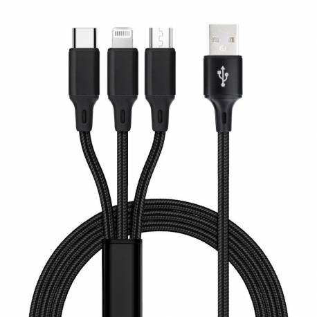 Kabel 3W1 Usb A Do Lightning / Typ C / Micro Usb C171 1,2 M Czarny
