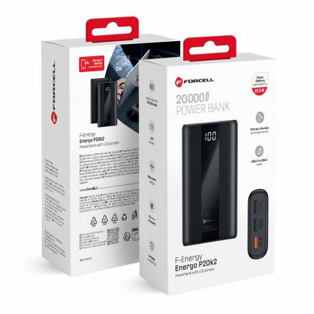 Powerbank Forcell F-Energy Energo P20K2 Qc3.0 Pd 3A 22,5W 20000 Mah Czarny 0Int