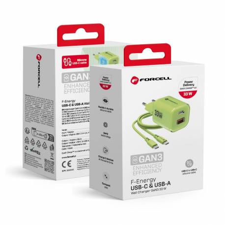 Ładowarka Sieciowa Do Telefonu Forcell F-Energy Gan Iii Crystal Color Usb C + Usb A Qc4.0 Pd 33W + Kabel Usb C Do Usb C Vt-41 Zi