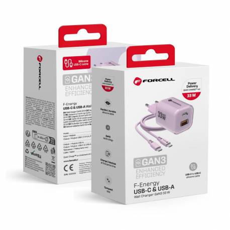 Ładowarka Sieciowa Do Telefonu Forcell F-Energy Gan Iii Crystal Color Usb C + Usb A Qc4.0 Pd 33W + Kabel Usb C Do Usb C Vt-41 Fi