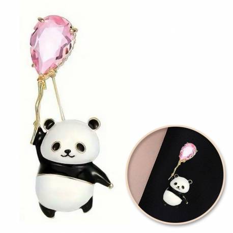Broszka Ozdobna Panda Z Kryształowym Balonikiem Bz200