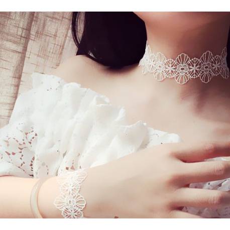 Naszyjnik Choker Koronka Biały N302B