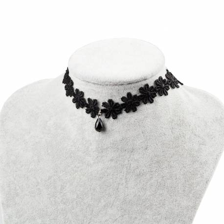 Naszyjnik Czarny Choker Kwiatuszki Z Przywieszką N283