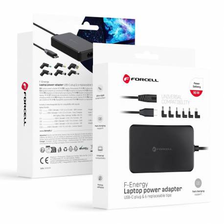 Uniwersalny Zasilacz Do Laptopa 90W Forcell F-Energy E856 (6 Końcówek) Czarny