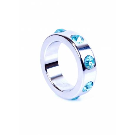 Pierścień-Metal Cock Ring With Light Blue Diamonds Medium