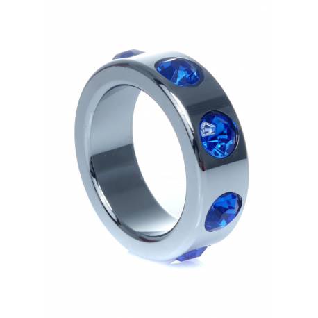 Pierścień-Metal Cock Ring With Dark Blue Diamonds Small
