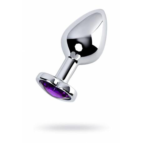 Silver Anal Plug With Purple Gem Heart-Shaped