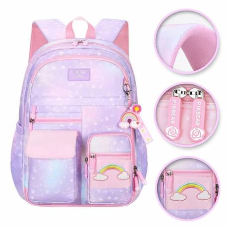 Plecak Rainbow Sweet Szkolny Uniwersalny Z Brelokiem, Kieszonki Pl161