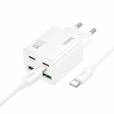 Ładowarka Sieciowa Do Telefonu Hoco 2 X Usb C + 2 X Usb A Qc3.0 Pd 3A 20W + Kabel Usb C Do Usb C N55 Biała